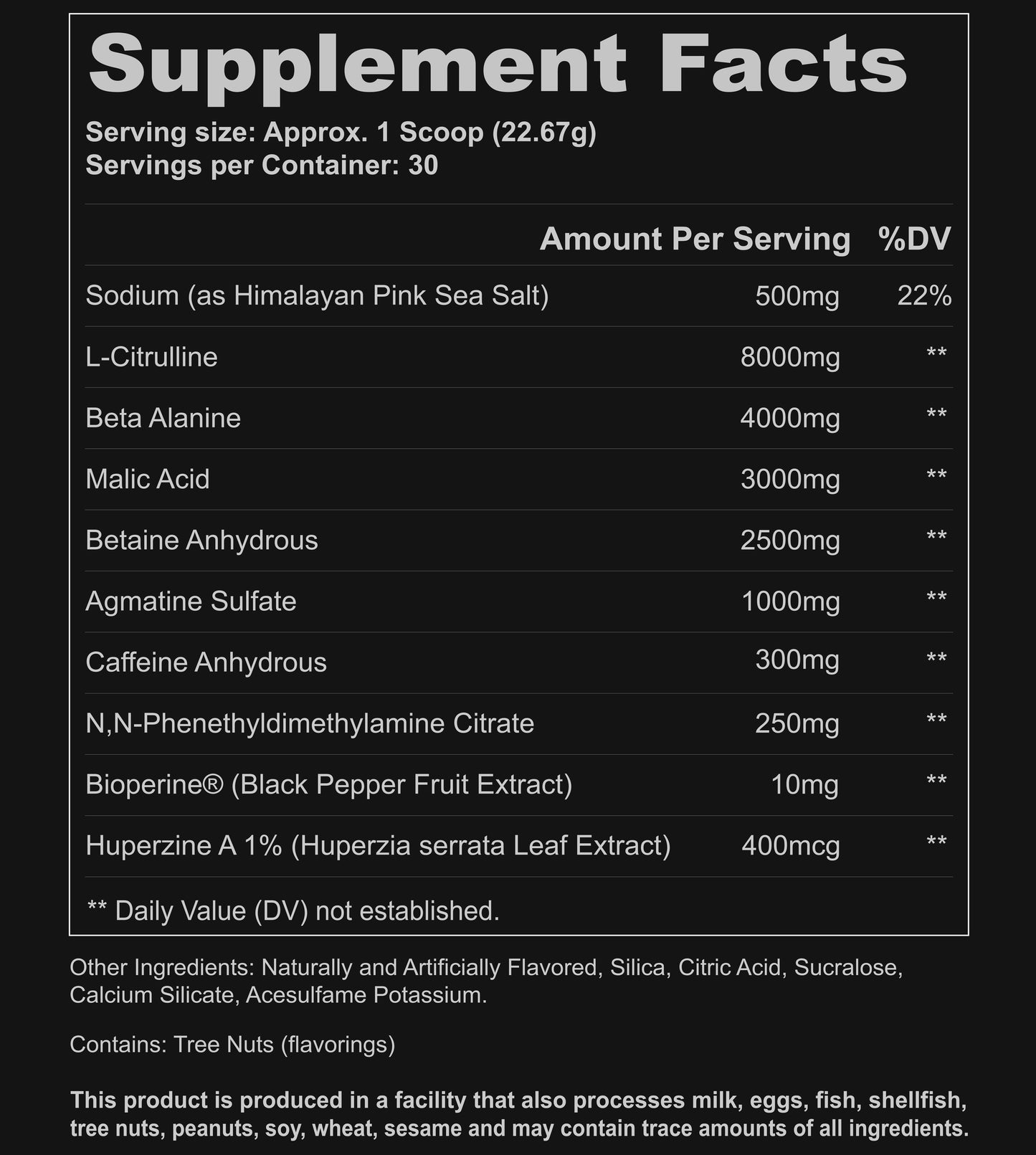 Alpine Health Pre Workout Supplement Nutritional Information